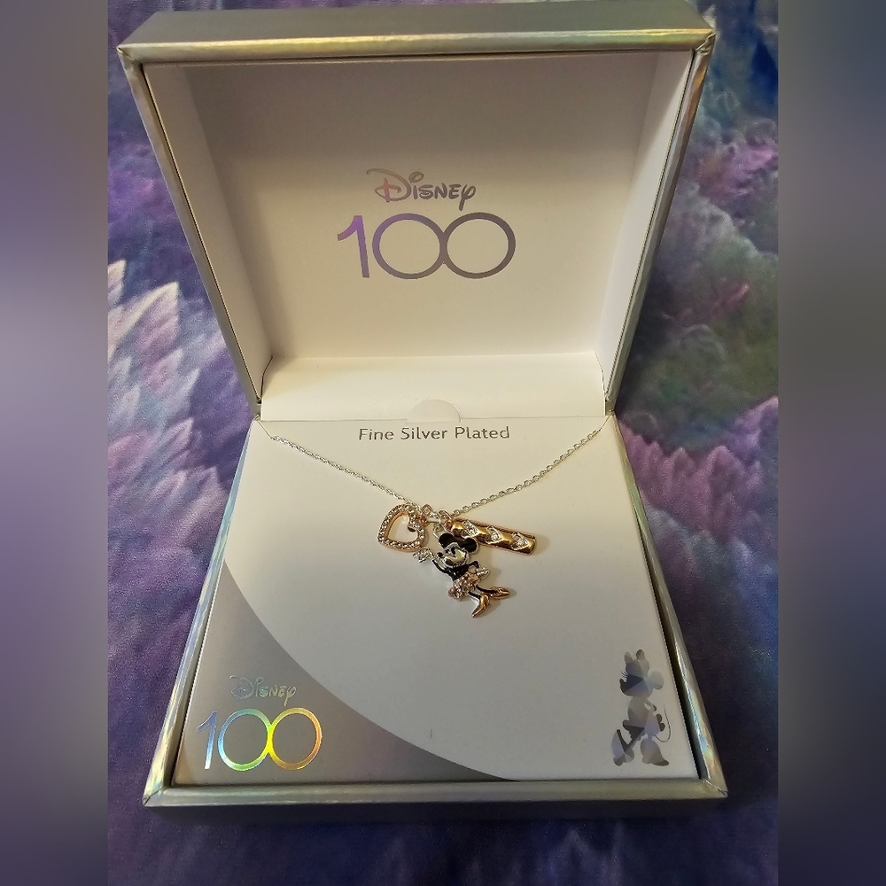 NEW Disney 100 Minnie‎ fine silver plated necklace with rose gold